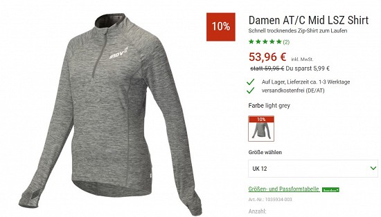 Ino-8 Damen AT/C Mid LSZ Shirt 53,96€ - 10% günstiger