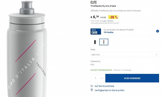 Elite Trinkflasche Fly Giro d'Italia 6,36€ - 20% reduziert