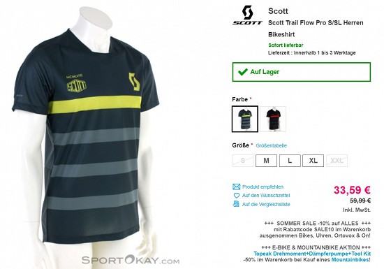 Scott Trail Flow Pro S/SL Herren Bikeshirt 33,59€ - 44% gespart
