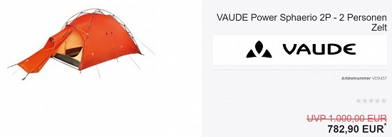 Vaude Power Sphaerio 2P für 782,90€ - 22% reduziert