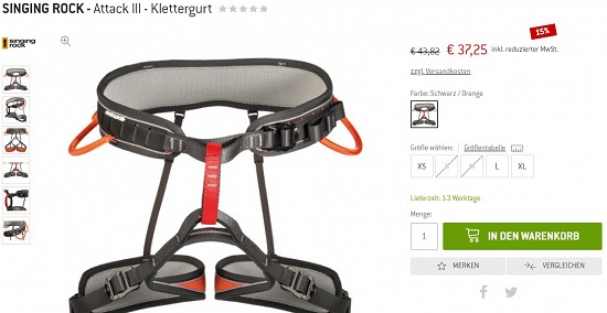 Singing Rock - Attack III - Klettergurt 37,25% - 15% billiger