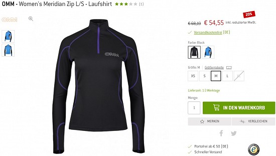 OMM - Women's Meridian Zip L/S - Laufshirt 54,55% - 20% weniger