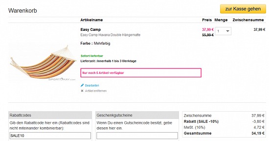 Campingsale bei sportokay