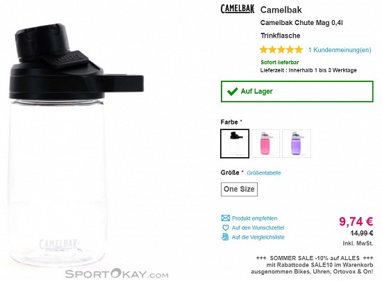 Camelbak Chute Mag 0,4l Trinkflasche 9,74€ - 35% Ersparnis