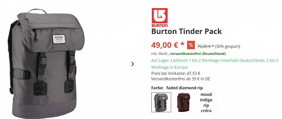 Burton Tinder Pack 49,00€ - 30% reduziert
