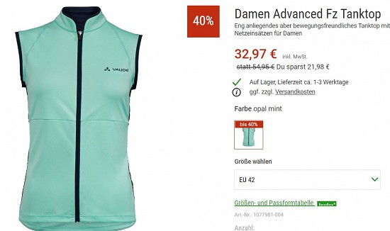Vaude Damen Advanced Fz Tanktop 32,97€ - 40% Ersparnis
