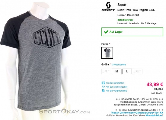 Scott Trail Flow Raglan S/SL Herren Bikeshirt 48,99€ - 30% gespart