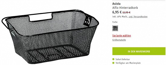 Asista Alfio Hinterradkorb 6,95€ - 46% Ersparnis