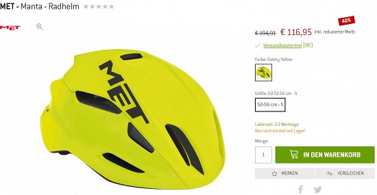 MET - Manta - Radhelm 116,95€ - 40% gespart
