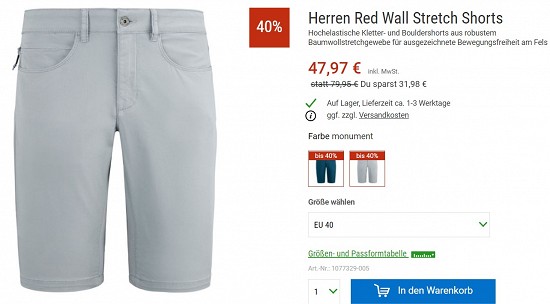 Millet Herren Red Wall Stretch Shorts 47,97€ - 40% reduziert