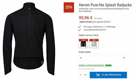 POC Herren Pure-lite Splash Radjacke 95,96€ - 20% Ersparnis