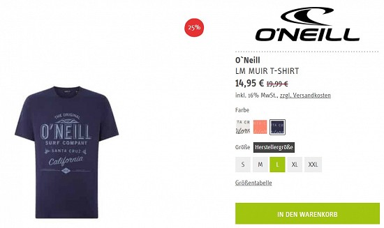 O`Neill LM Muir T-Shirt 14,95€ - 25% Ersparnis
