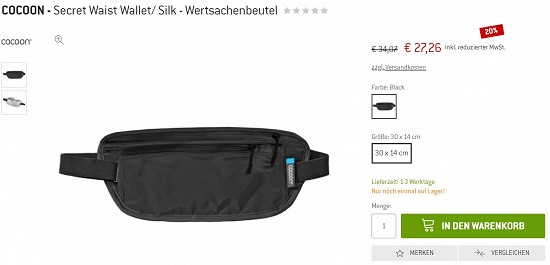 Cocoon- Secret Waist Wallet/ Silk - Wertsachenbeutel 27,26€ - 20% reduziert