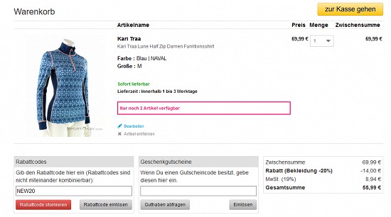 20% Rabatt auf aktuelle Bekleidung bei sportokay.com