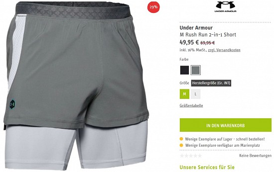 Under Armour M Rush Run 2-in-1 Short 49,95€ - 29% günstiger