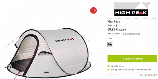 High Peak Vision 3 für 69,95€ - 22% Ersparnis