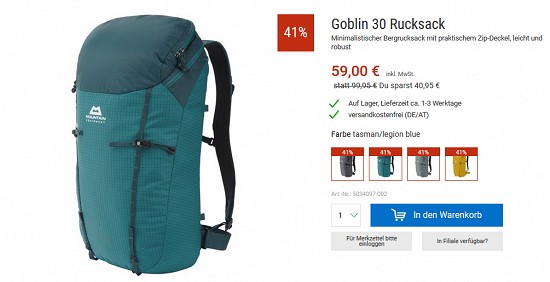 Bergzeit Hammerangebot - zwei Mountain Equipment-Rucksäcke bis zu 41% reduziert
