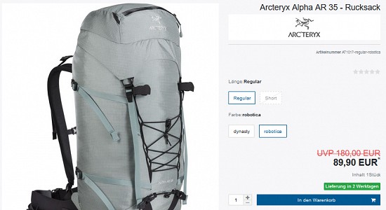 Arcteryx-SSV bei verticalextreme - Rabatte von bis zu 50% auf ausgewählte Artikel