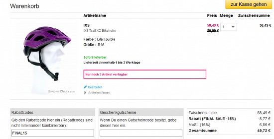 Bis zu 40 % Rabatt auf ausgewählte Bikedeals von IXS und 100% bei sportokay