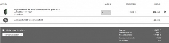 Nur noch heute - 20% Rabatt auf alles bei trekking-lite-store