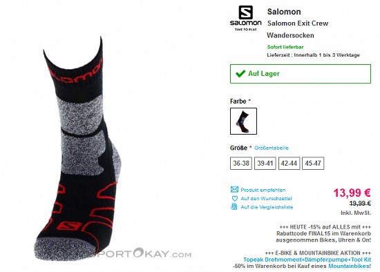 30% Rabatt auf Salomon-Socken bei sportokay