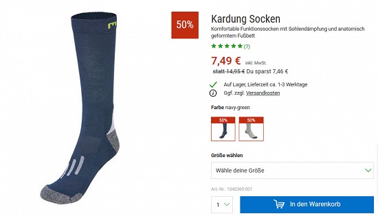 Meru Kardung-Funktionssocken für 7,49€ statt 14,95€ - jetzt 50% reduziert bei bergzeit