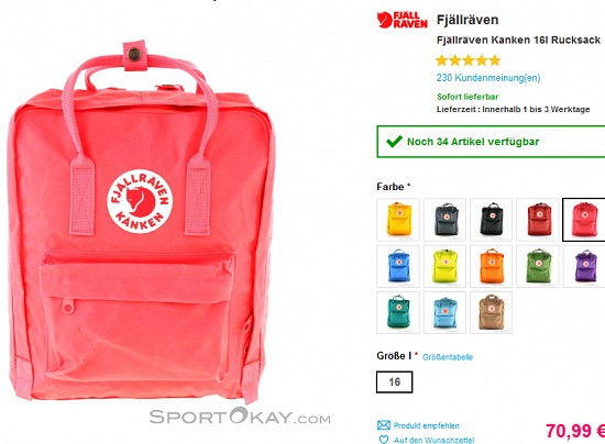 Bis zu 25% Rabatt auf ausgewählte Rucksäcke und Taschen von Fjällräven bei sportokay