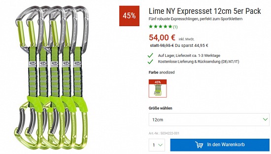 Climbing Technology Lime NY Expressset 12cm 5er Pack 45 % reduziert bei bergzeit