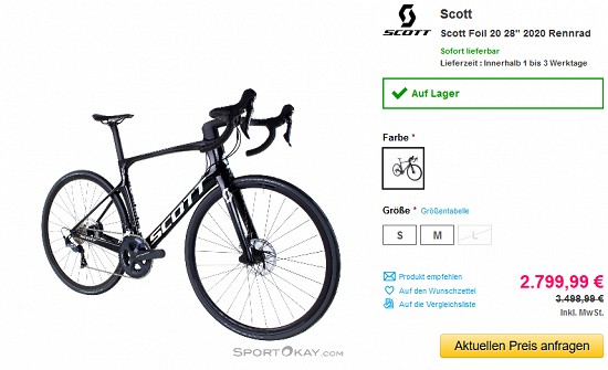 Ausgewählte Rennräder von Scott reduziert bei sportokay