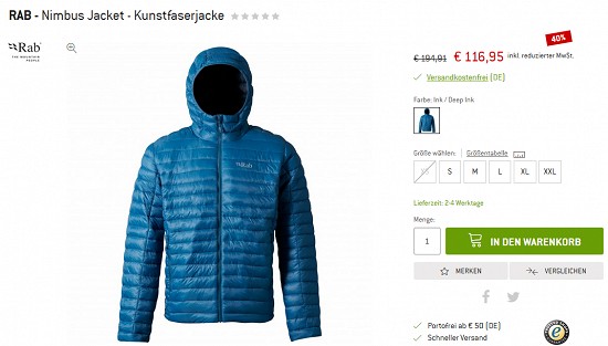Bergfreunde-Preisgrounder - Rab Kunstfaserjacken 40 % reduziert - nur heute