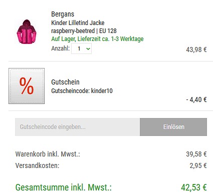 10 % Extrarabatt auf das Kindersortiment bei bergzeit - nur heute