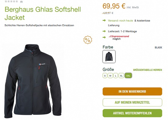 Berghaus Ghlas-Softshelljacke Herren für 69,95 € - jetzt 45 % günstiger