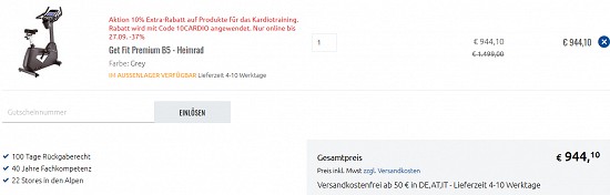 10 % (Extra-)Rabatt auf alle Fitnessgeräte bei sportler - nur noch bis morgen!