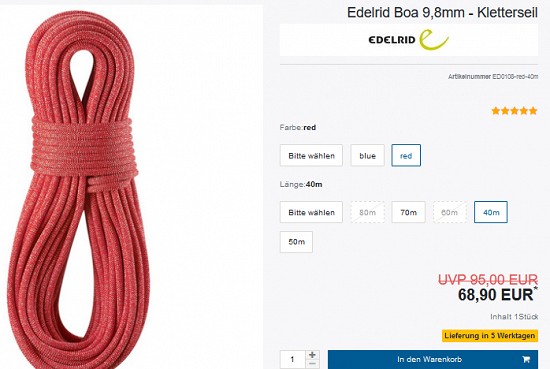 Ausgewählte Kletterseile bis zu 31 % reduziert bei verticalextreme