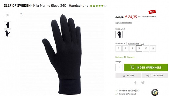 Bergfreunde Preisgrounder - 2117 of Sweden-Merinohandschuhe 50 % reduziert