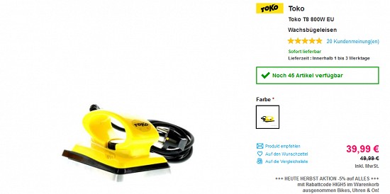 Toko T8 800W EU-Wachsbügeleisen 24 % reduziert bei sportokay