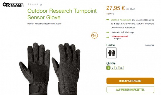 Drei Paar Handschuhe von Outdoor Research bis zu 32 % reduziert bei unterwegs