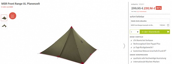 20 % Rabatt auf Zelte bei trekking-lite-store