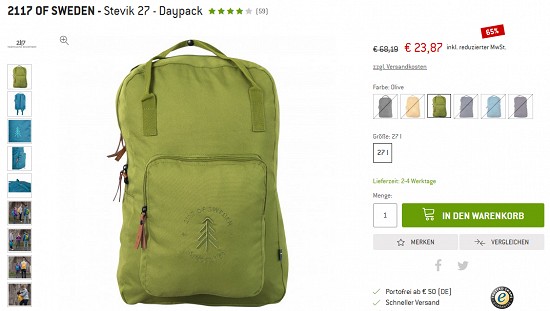2117 of Sweden Stevik 27-Daypack für 23,87 € - jetzt 65 % günstiger