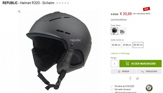 Republic R320-Skihelm für 30,69 € - jetzt 65 % reduziert bei bergfreunde