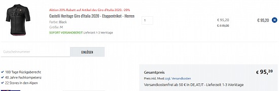 20 % Rabatt auf alle Giro d`Italia 2020-Produkte bei sportler - nur bis morgen