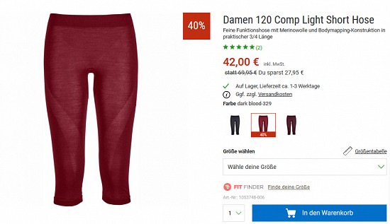 Bergzeit Hammerangebot - Ortovox Comp Light-Short & Hose (m/w) 40 % reduziert