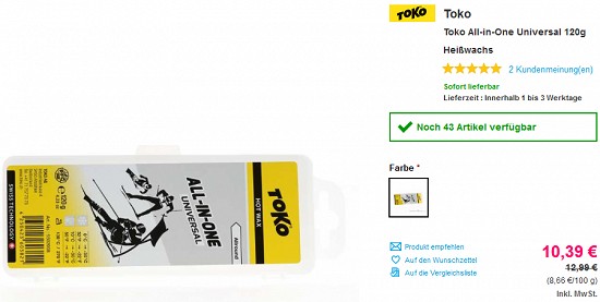 Skipflegeartikel 20 % reduziert bei sportokay