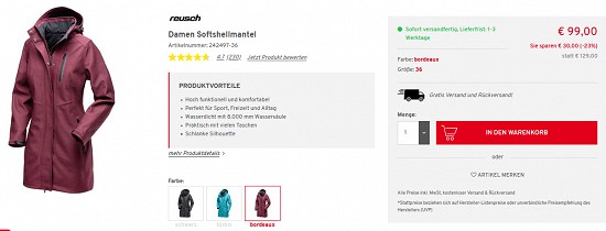 Softshellmantel für Damen von Reusch 30 % reduziert bei vorteilshop