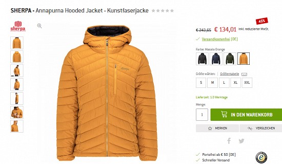 Bergfreunde Preisgrounder - Sherpa Annapura-Kunstfaserjacke (m/w) 45 % reduziert