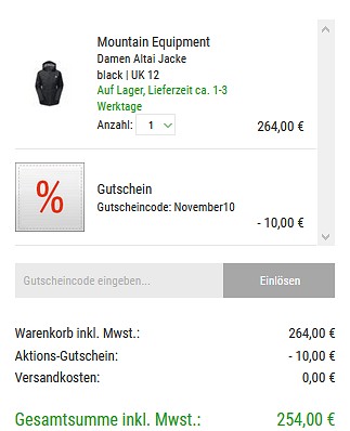 10 € geschenkt ab 100 € Warenwert bei bergzeit