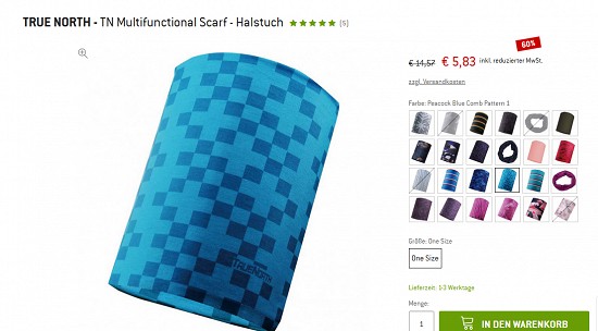 Preisgrounder des Tages -  True North TN Multifunctional Scarf-Halstuch 60 % reduziert