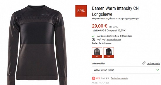 Bergzeit Hammerangebot - Funktionsunterwäsche von Craft (m/w) reduziert