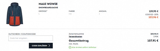 20 % Rabatt on top auf über 1.000 Jacken bei sportscheck