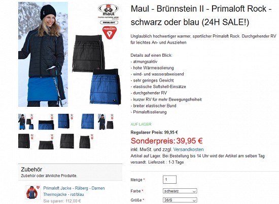 24-h-Sale bei hive-outdoor.com - Primaloft Röcke bis zu 65% reduziert